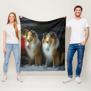 Rough Collie Snowy Sleigh Weihnachtsdekor Fleecedecke