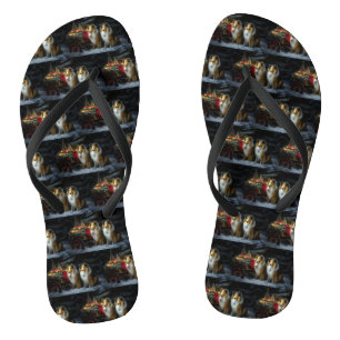 Rough Collie Snowy Sleigh Weihnachtsdekor Flip Flops