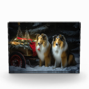 Rough Collie Snowy Sleigh Weihnachtsdekor Fotoblock