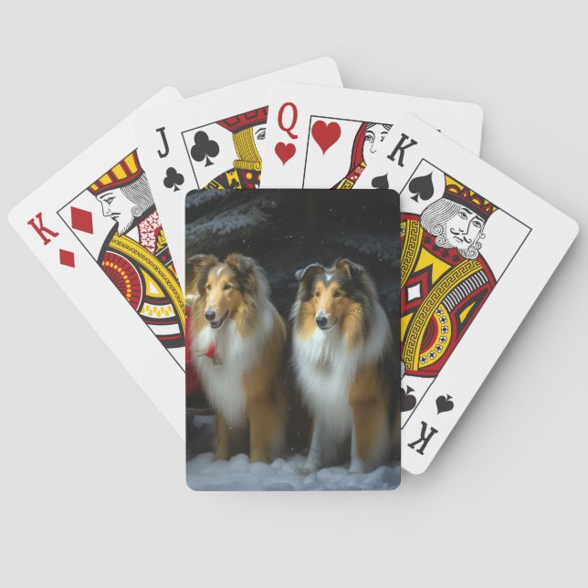 Rough Collie Snowy Sleigh Weihnachtsdekor Spielkarten (Rückseite)