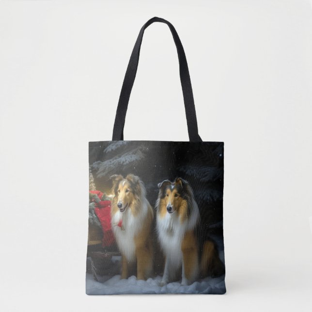Rough Collie Snowy Sleigh Weihnachtsdekor Tasche (Vorderseite)