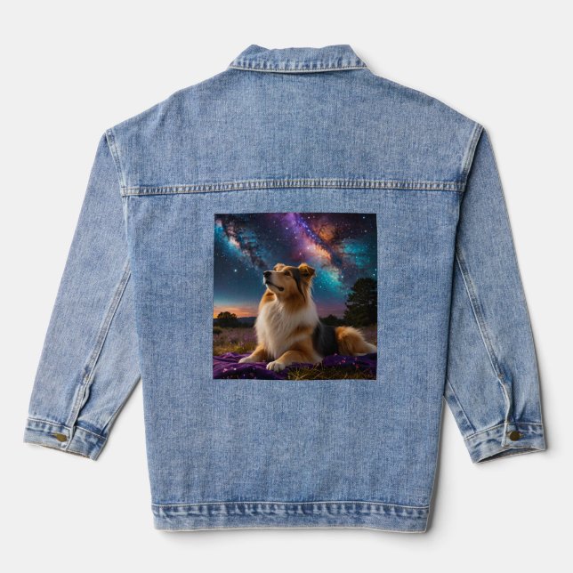 Rough Collie Under the Stars Jeansjacke (Rückseite)