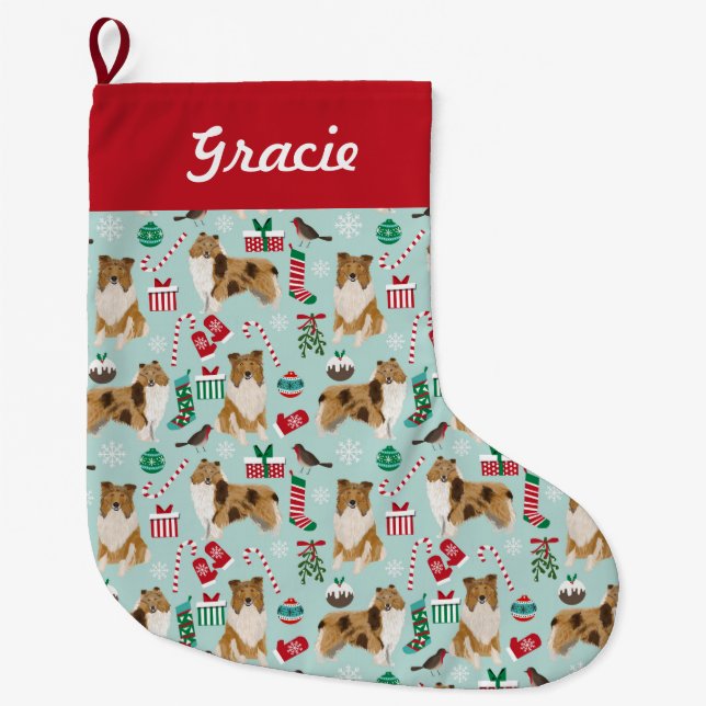 Rough Collie Weihnachten Strumpf Großer Weihnachtsstrumpf (Vorderseite)
