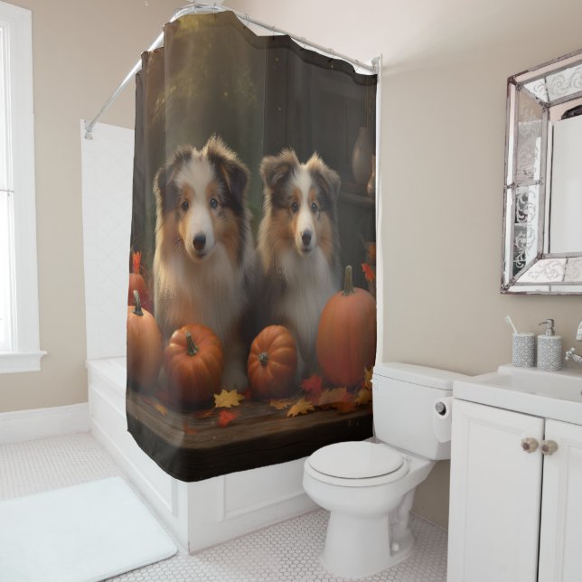 Rough Collie Welpe Autumn Delight Pumpen Duschvorhang (Beispiel)