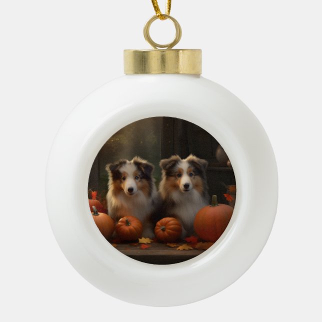 Rough Collie Welpe Autumn Delight Pumpen Keramik Kugel-Ornament (Vorderseite)