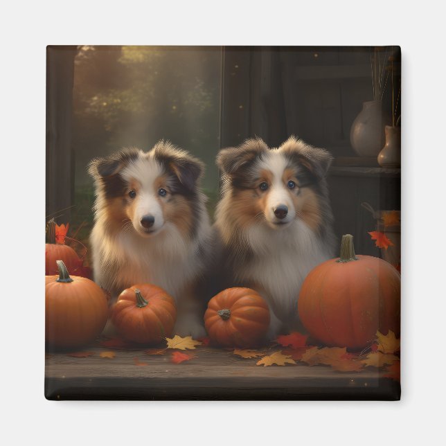 Rough Collie Welpe Autumn Delight Pumpen Magnet (Vorne)