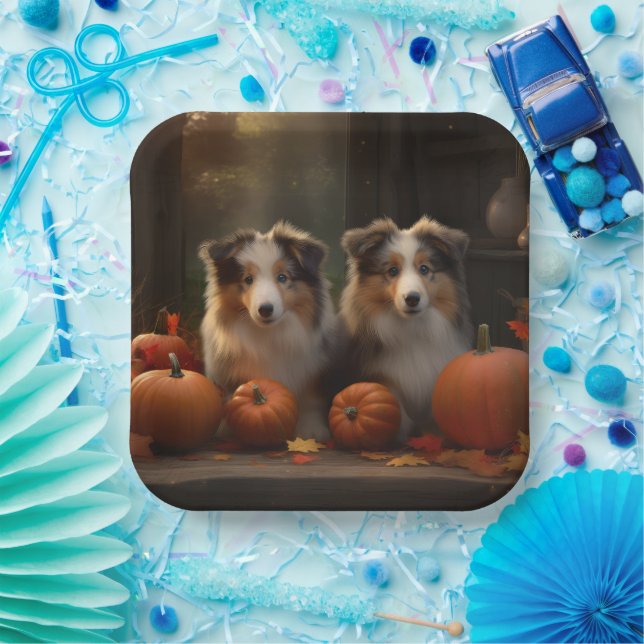 Rough Collie Welpe Autumn Delight Pumpen Pappteller (Party)