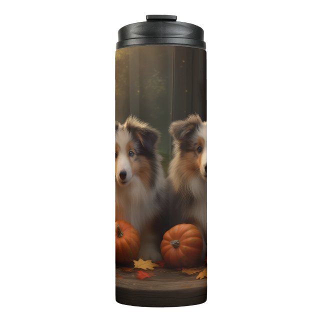 Rough Collie Welpe Autumn Delight Pumpen Thermosbecher (Vorderseite)