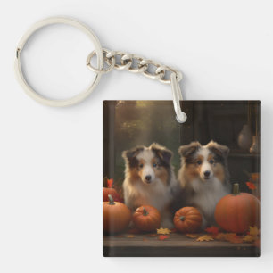 Rough Collie Welpe Herbstfreude Kürbis  Schlüsselanhänger