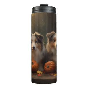 Rough Collie Welpe Herbstfreude Kürbis  Thermosbecher