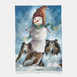 Rough Colliese mit Snowman Weihnachten Handtuch