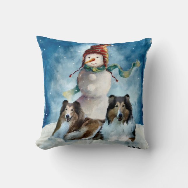 Rough Colliese mit Snowman Weihnachten Kissen (Vorderseite)