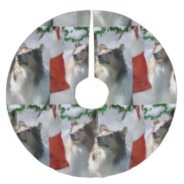 Rough Colliese treffen Weihnachten Polyester Weihnachtsbaumdecke