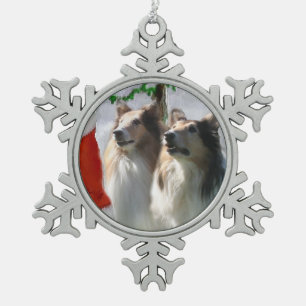 Rough Colliese treffen Weihnachten Schneeflocken Zinn-Ornament