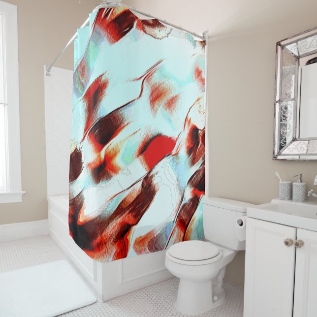 Rough light cyan und stark rot duschvorhang (Beispiel)