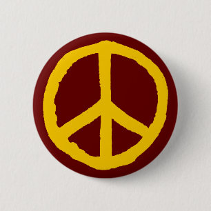 Rough Peace Symbol - Cream Dark Maroon Button