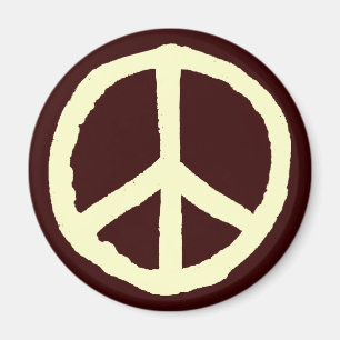 Rough Peace Symbol - Creme auf Dark Brown Magnet
