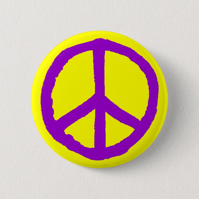 Rough Peace Symbol - Lila auf Gelb Button (Vorderseite)
