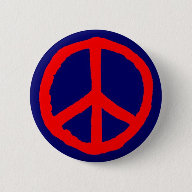 Rough Peace Symbol - Rot auf Dunkelblau Button (Vorderseite)