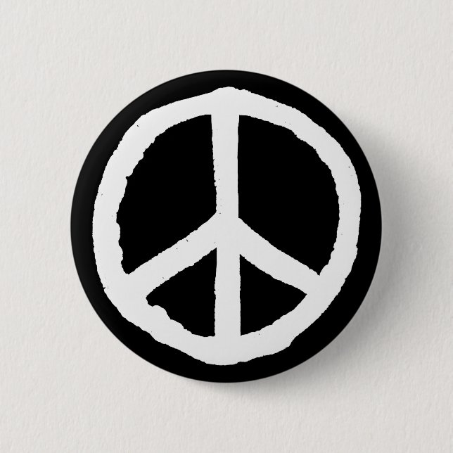Rough Peace Symbol - White on Black Button (Vorderseite)