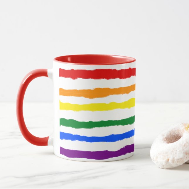 Rough Rainbow Stripes Coffee Tasse (Mit Donut)