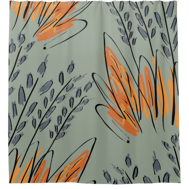 Rough Sketched Grass Ethnic Design Duschvorhang (Vorderseite)