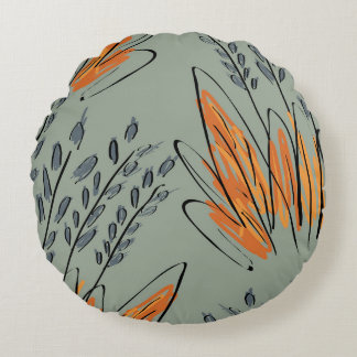 Rough Sketched Grass Ethnic Design Rundes Kissen