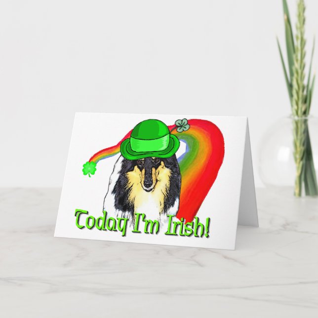Rough Tri Collie Saint Patricks Karte (Vorderseite)