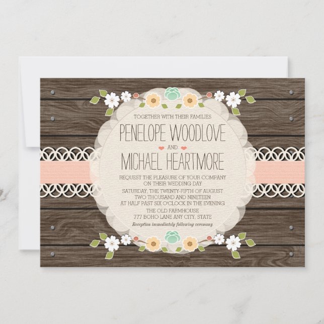 ROUGISSENT LES INVITATIONS FLORALES RUSTIQUES DE (Devant)