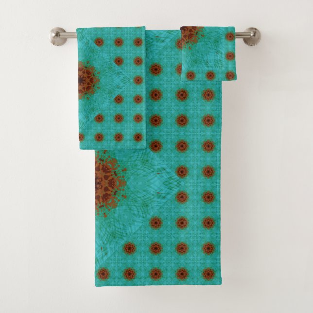 Rouille Brown et Turquoise Carreaux de Mandala ver (En situation)