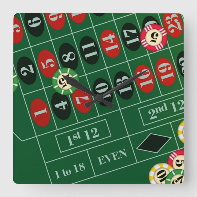 Roulette Custom Wall Clock Quadratische Wanduhr (Vorderseite)