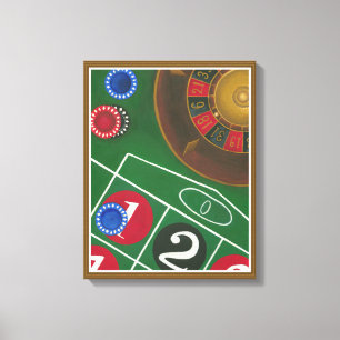 Roulette-Tabelle mit Chips und Rad Leinwanddruck