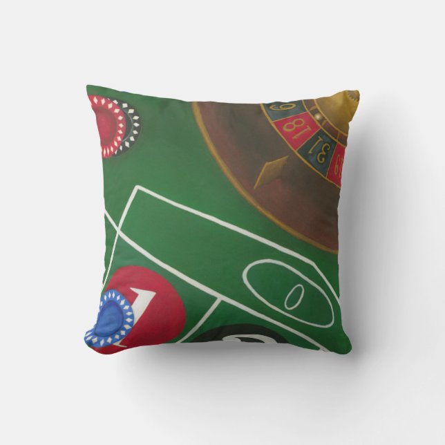 Roulettetisch mit Chips und Rädern Kissen (Vorderseite)