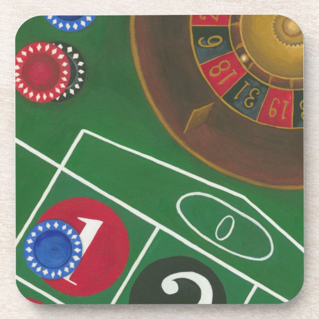 Roulettetisch mit Chips und Rädern Untersetzer (Vorderseite)