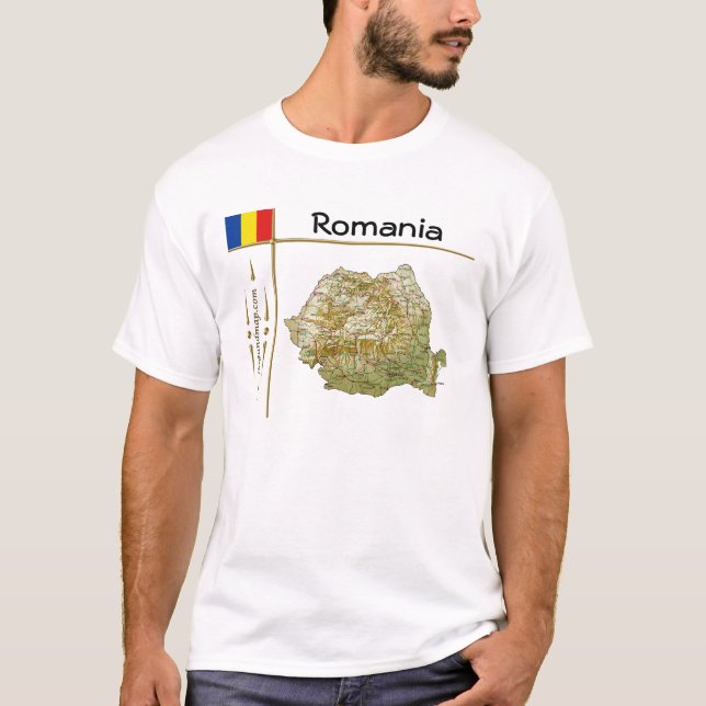 Roumanie Carte + Indicateur + Titre T-shirt (Devant)