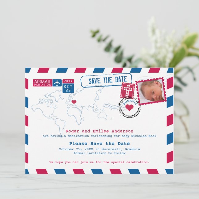 Roumanie Christening Baptême Save the Date (Debout devant)
