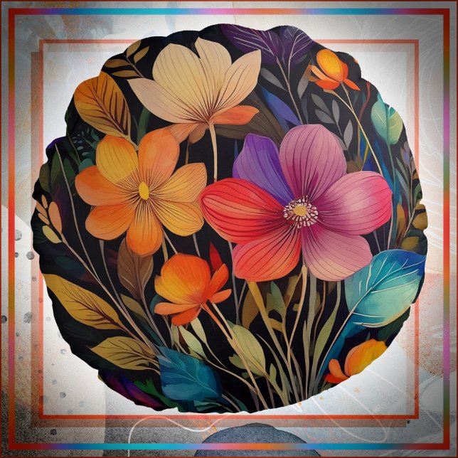 Round ACCENT PILLOW - Beautiful & Colorful Flowers Rundes Kissen (Von Creator hochgeladen)
