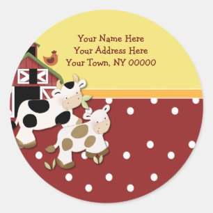 Round Address Labels Baby Moo Cow Red Runder Aufkleber