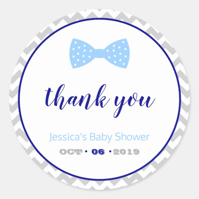 Round Baby Dusche Danke Stickers - Kleiner Mann (Vorderseite)