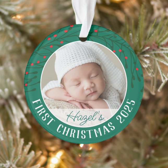Round Baby's First Christmas Acrylic Ornament (Baum)
