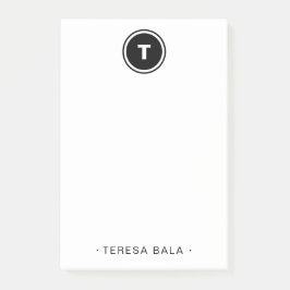 Round Black White Minimal Modern Monogram Post-it Klebezettel