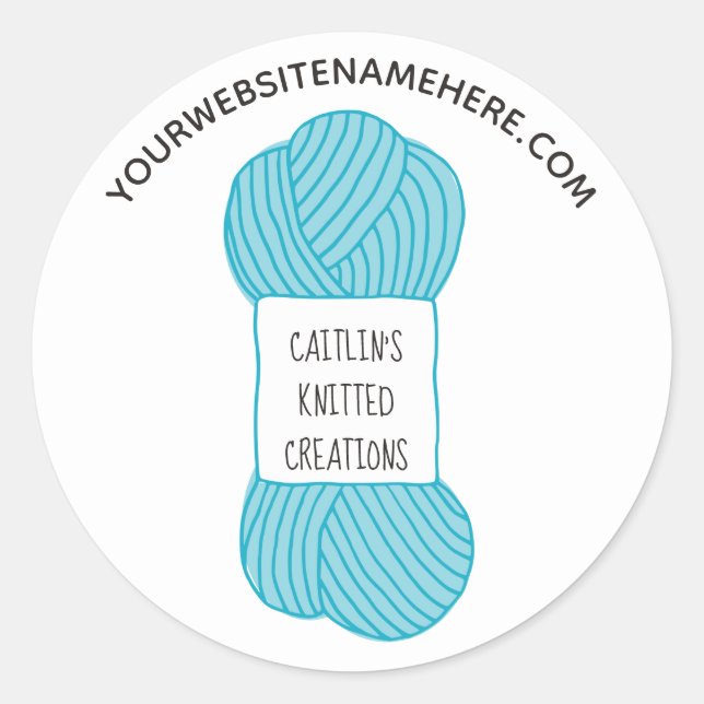 Round Blue Skein of Yarn Label Stickers (Vorderseite)