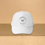 Round Business Brand on White Trucker Hat Truckerkappe<br><div class="desc">Business-Marke in runder Form auf anpassbaren weißen LKW-Hut. Passen Sie es an, indem Sie Ihr Firmenlogo hochladen und Ihren Firmennamen, Ihre Stadt oder Ihren Staat eingeben. Sie können es in Ihre Werbeprodukte aufnehmen, Werbegeschenke oder Geschenke an Ihre Kunden oder Kunden, eine Marketing-Strategie, um Ihr Unternehmen zu werben oder Ihre Marke...</div>