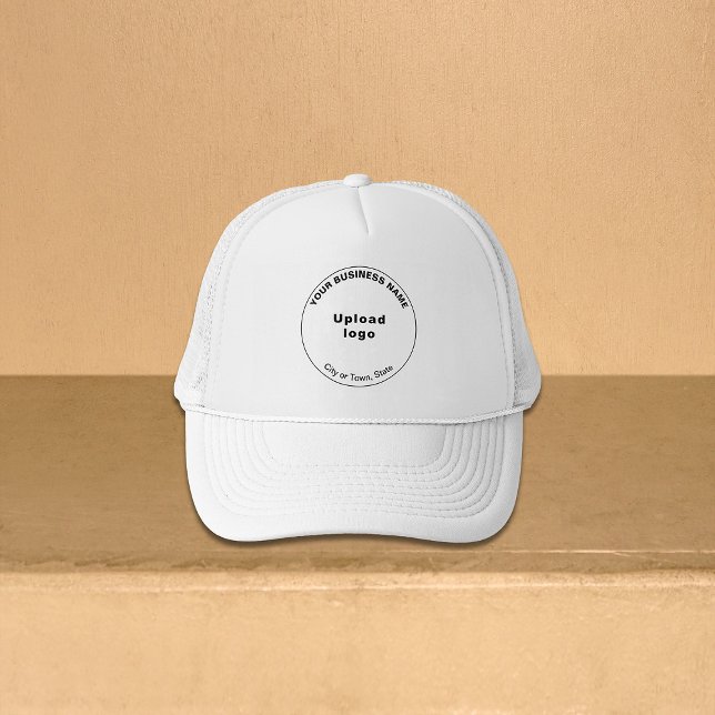 Round Business Brand on White Trucker Hat Truckerkappe (Round shape business brand on white trucker hat)