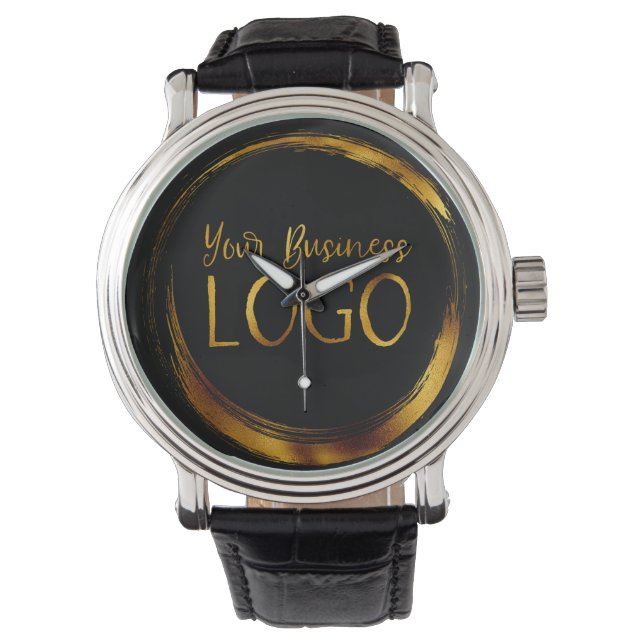 Round-Business-Logo auf der Black-Promo-Plattform Armbanduhr (Vorderseite)