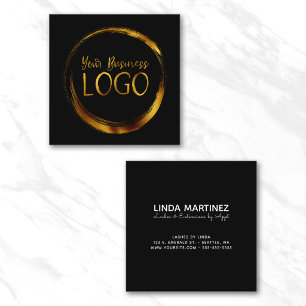 Round-Business-Logo auf der Black-Promo-Plattform Quadratische Visitenkarte