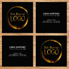 Round-Business-Logo auf der Black-Promo-Plattform Quadratische Visitenkarte
