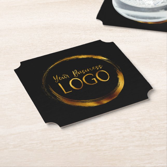 Round-Business-Logo auf der Black-Promo-Plattform Untersetzer (angewinkelt)