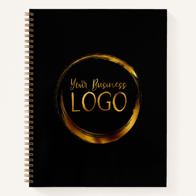 Round-Business-Logo auf der schwarzen Werbung Notizbuch (Vorderseite)