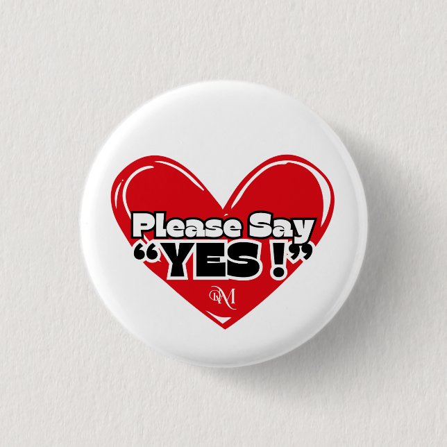 Round Button : Bitte Ja mit Herz (weiß) (Vorderseite)